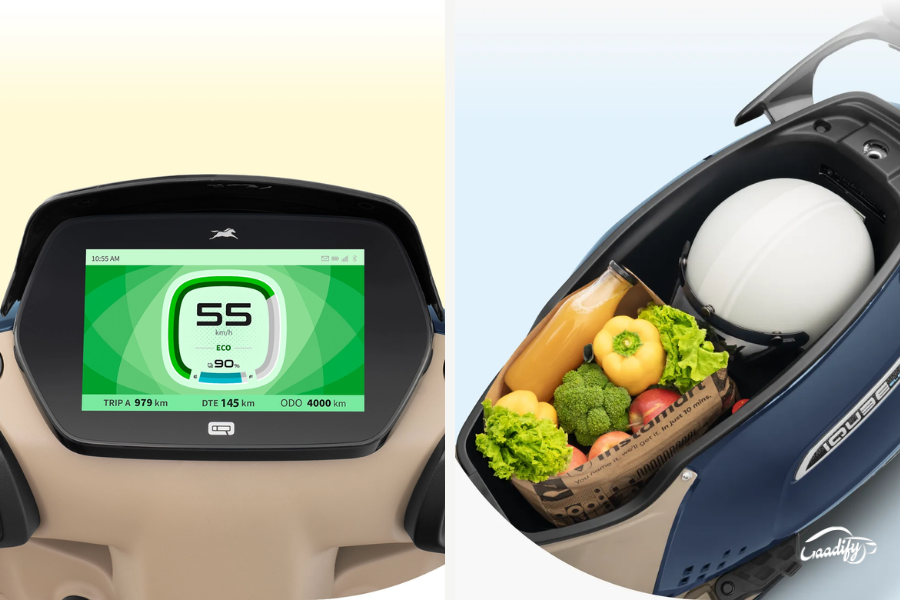 TVS iQube S 4.7 kWh underseat storage space capacity